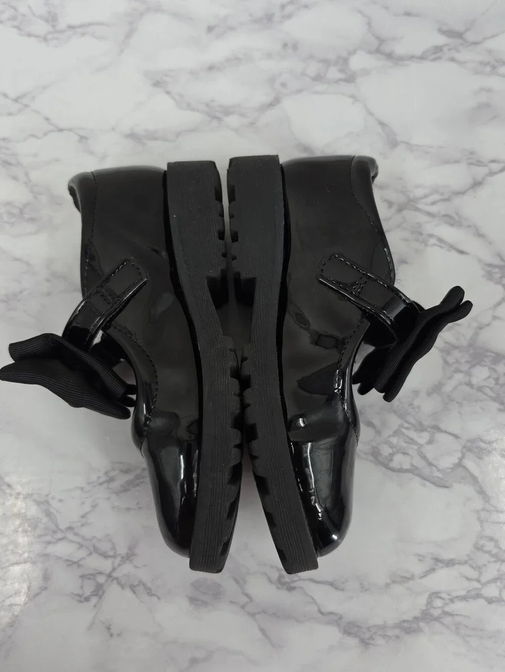 Girls Black Patent Bow Mary Jane Shoes Rhinestone Shoe Clips